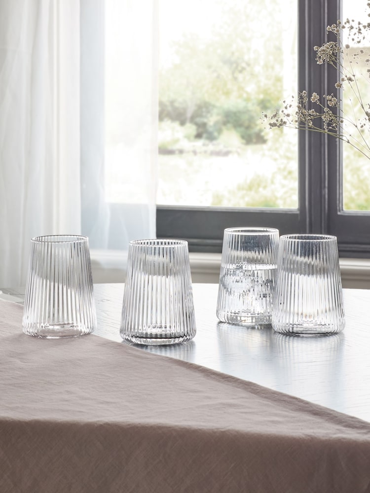 Set of 4 Clear Hollis Angular Set of 4 Short Tumbler Glasses - Image 1 of 4