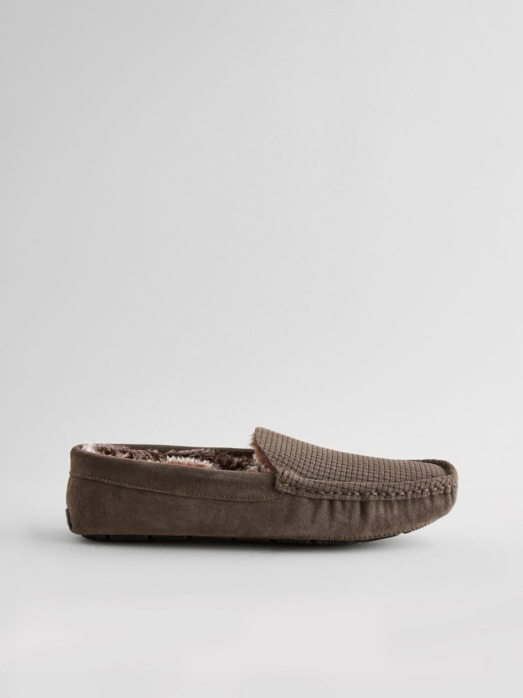 Brown Suede Faux Fur Lined Moccasin Slippers - Image 2 of 5