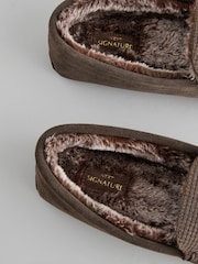 Brown Suede Faux Fur Lined Moccasin Slippers - Image 4 of 5
