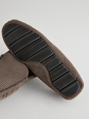 Brown Suede Faux Fur Lined Moccasin Slippers - Image 5 of 5