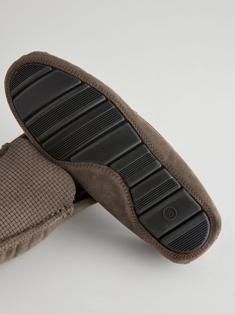 Brown Suede Faux Fur Lined Moccasin Slippers - Image 5 of 5