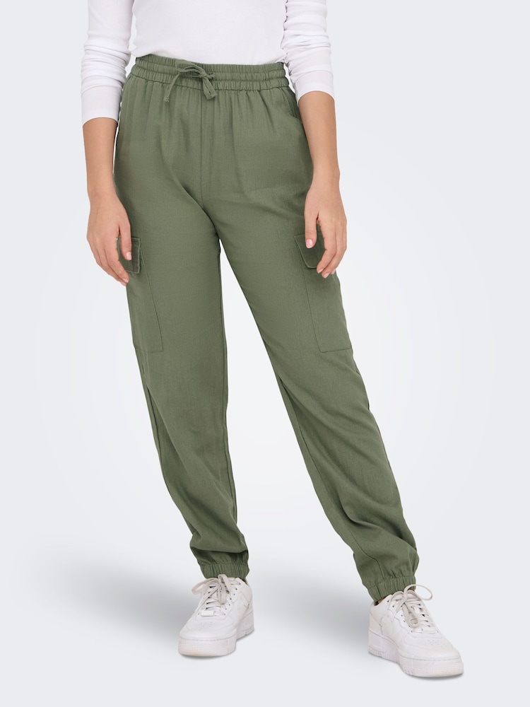 ONLY Green Linen Utility Cargo Trousers - Image 2 of 8