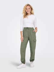 ONLY Green Linen Utility Cargo Trousers - Image 3 of 8