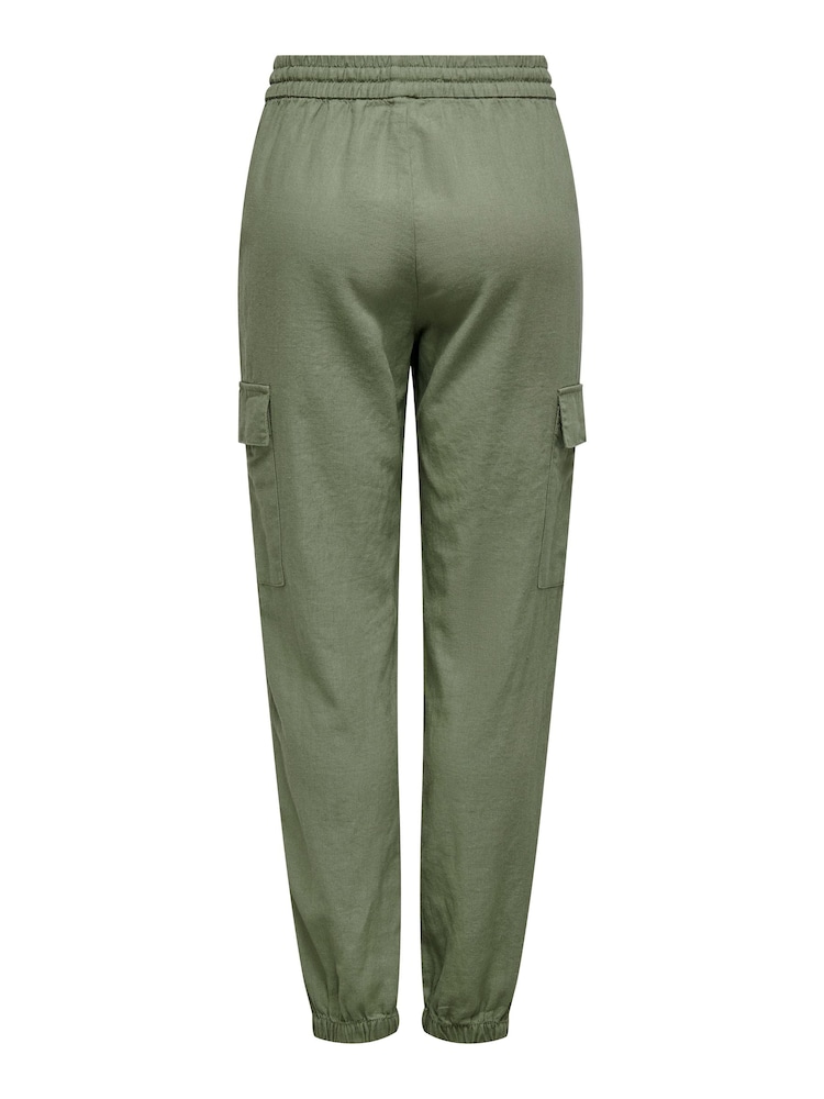 ONLY Green Linen Utility Cargo Trousers - Image 8 of 8