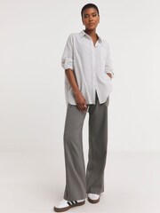 JD Williams Grey Washed Stripe Cotton Long Sleeve Shirt - Image 1 of 4