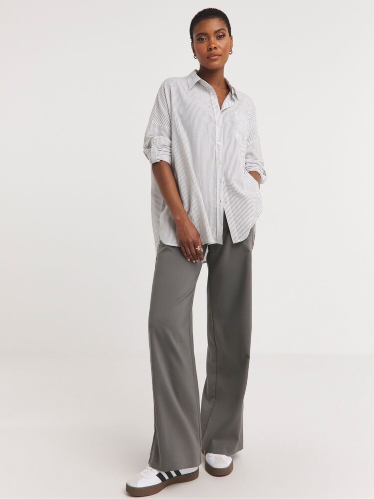 JD Williams Grey Washed Stripe Cotton Long Sleeve Shirt - Image 1 of 4