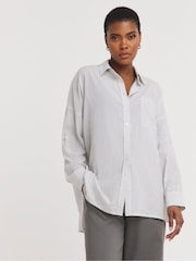 JD Williams Grey Washed Stripe Cotton Long Sleeve Shirt - Image 3 of 4