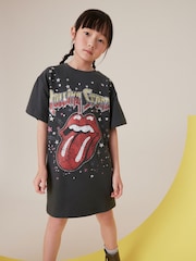 Charcoal Grey Rolling Stones 100% Cotton T-Shirt Dress (3-16yrs) - Image 1 of 6