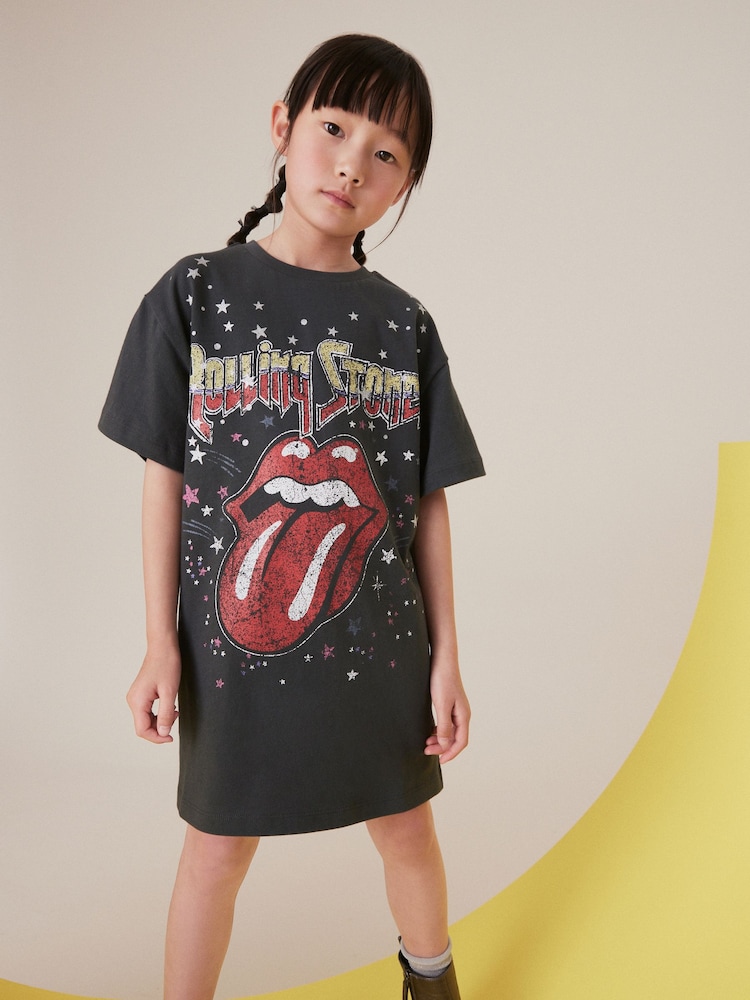 Charcoal Grey Rolling Stones 100% Cotton T-Shirt Dress (3-16yrs) - Image 1 of 6
