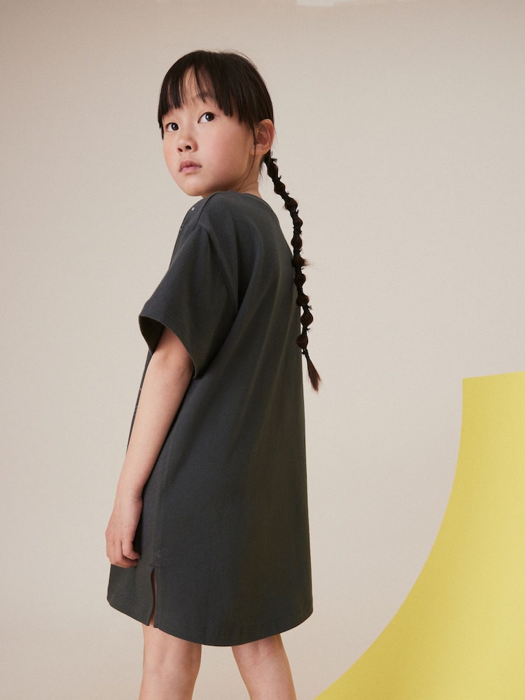 Charcoal Grey Rolling Stones 100% Cotton T-Shirt Dress (3-16yrs) - Image 2 of 6