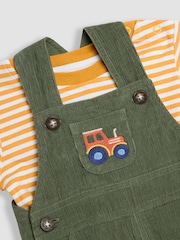JoJo Maman Bébé Khaki Green Tractor Cotton Embroidered Pocket Dungarees And Top - Image 6 of 6