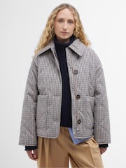 Barbour® Beige Check Cassidie Short Boxy Quilt Jacket - Image 1 of 7