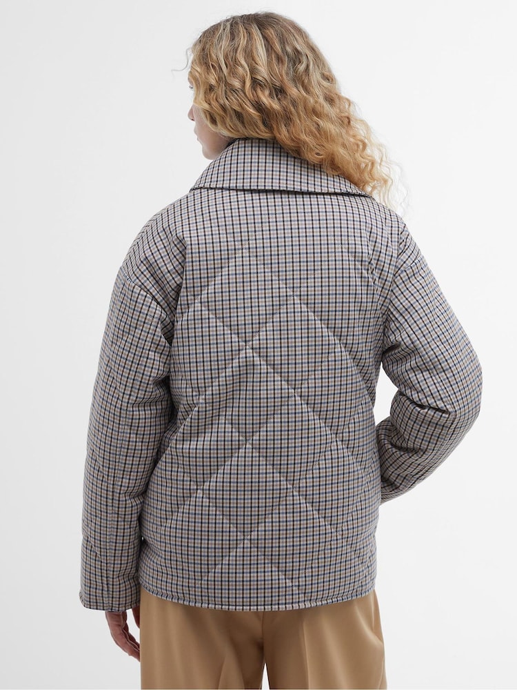 Barbour® Beige Check Cassidie Short Boxy Quilt Jacket - Image 2 of 7