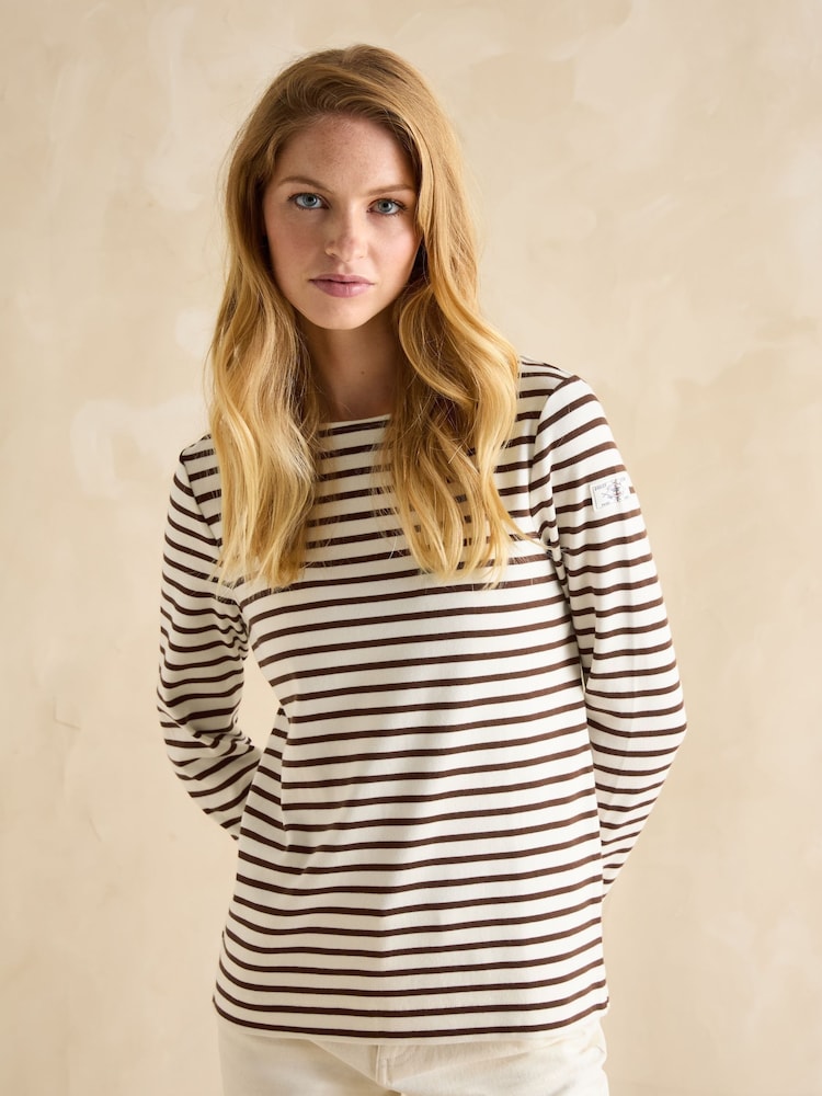 Joules Harbour Brown/Cream Boat Neck Breton Top - Image 1 of 6