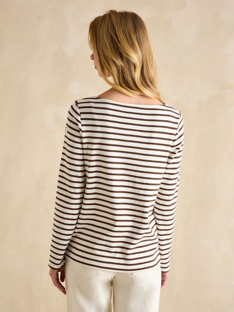 Joules Harbour Brown/Cream Boat Neck Breton Top - Image 2 of 6
