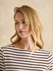 Joules Harbour Brown/Cream Boat Neck Breton Top - Image 5 of 6