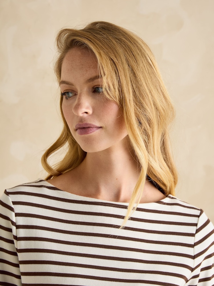 Bruin/crèmekleurig - Joules Harbour Boat Neck Breton Top - Image 5 of 6