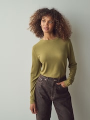 Green Soft Touch Ribbed Long Sleeve T-Shirt with TENCEL™ Lyocell - Image 1 of 7