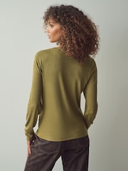 Green Soft Touch Ribbed Long Sleeve T-Shirt with TENCEL™ Lyocell - Image 2 of 7