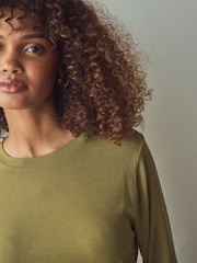 Green Soft Touch Ribbed Long Sleeve T-Shirt with TENCEL™ Lyocell - Image 4 of 7