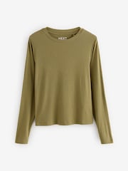 Green Soft Touch Ribbed Long Sleeve T-Shirt with TENCEL™ Lyocell - Image 5 of 7