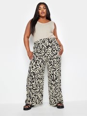 Yours Curve Black Floral Print Wide Leg Trousers - Image 5 of 6