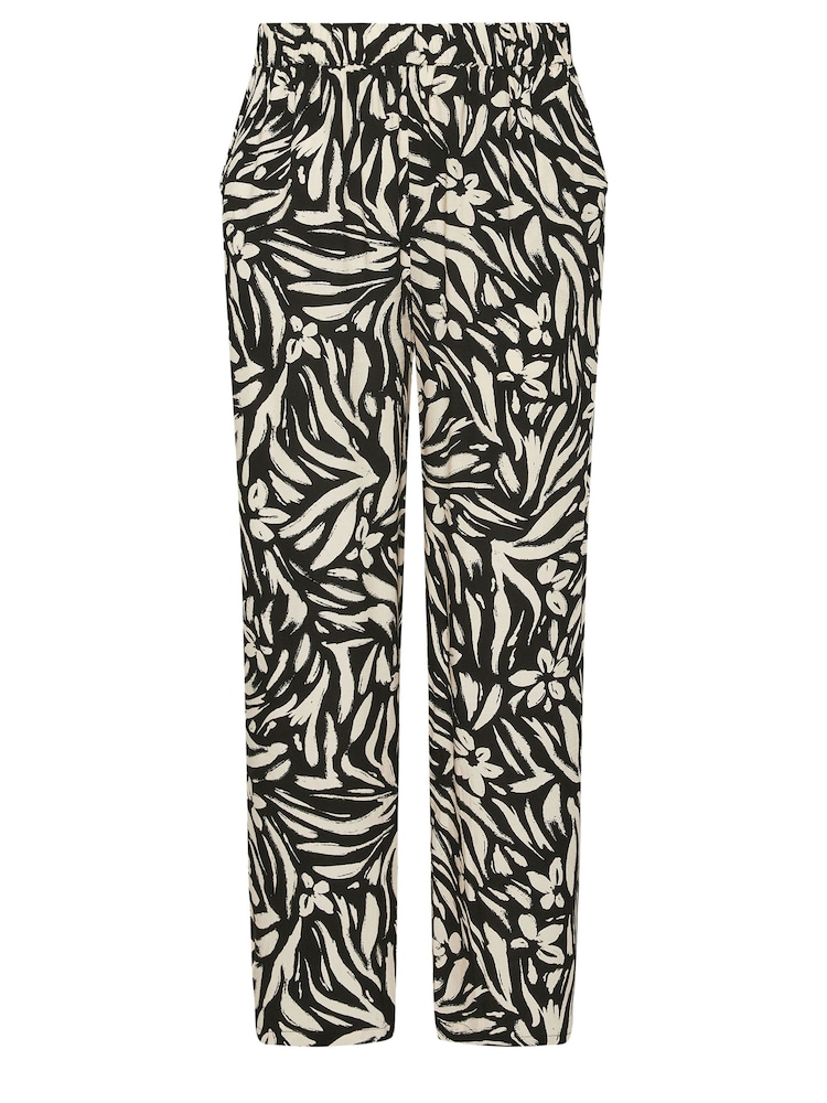 Yours Curve Black Floral Print Wide Leg Trousers - Image 6 of 6