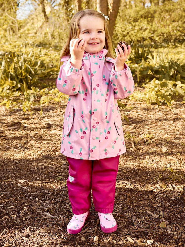 JoJo Maman Bébé Pink Berry 2 Piece Waterproof Trouser And Jacket Set - Image 1 of 10