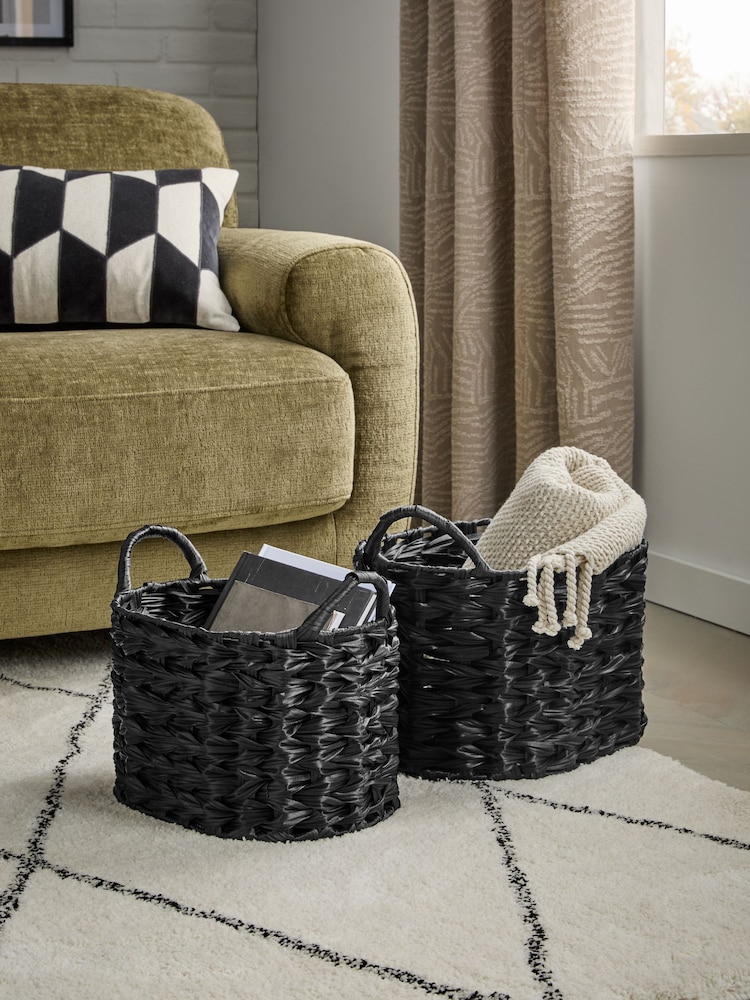 Set of 2 Black Woven Plastic Storage Baskets - Image 1 of 3