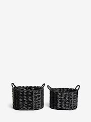Set of 2 Black Woven Plastic Storage Baskets - Image 3 of 3