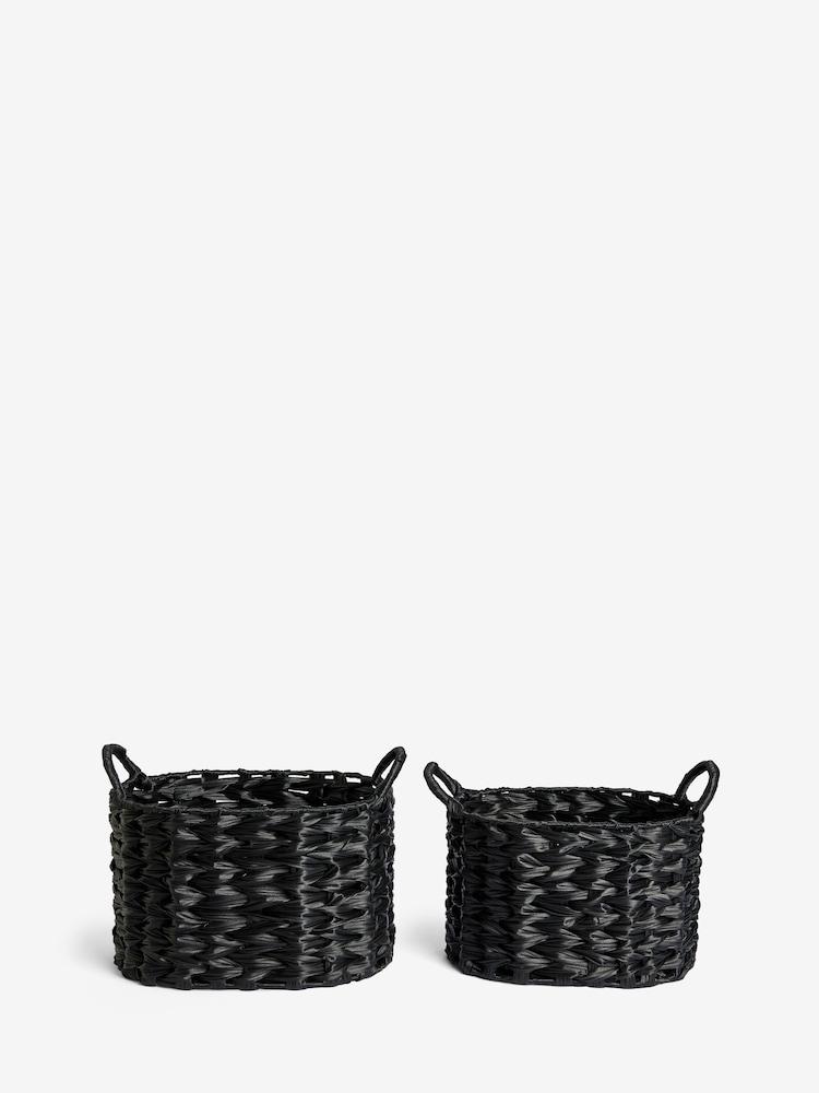 Set of 2 Black Woven Plastic Storage Baskets - Image 3 of 3