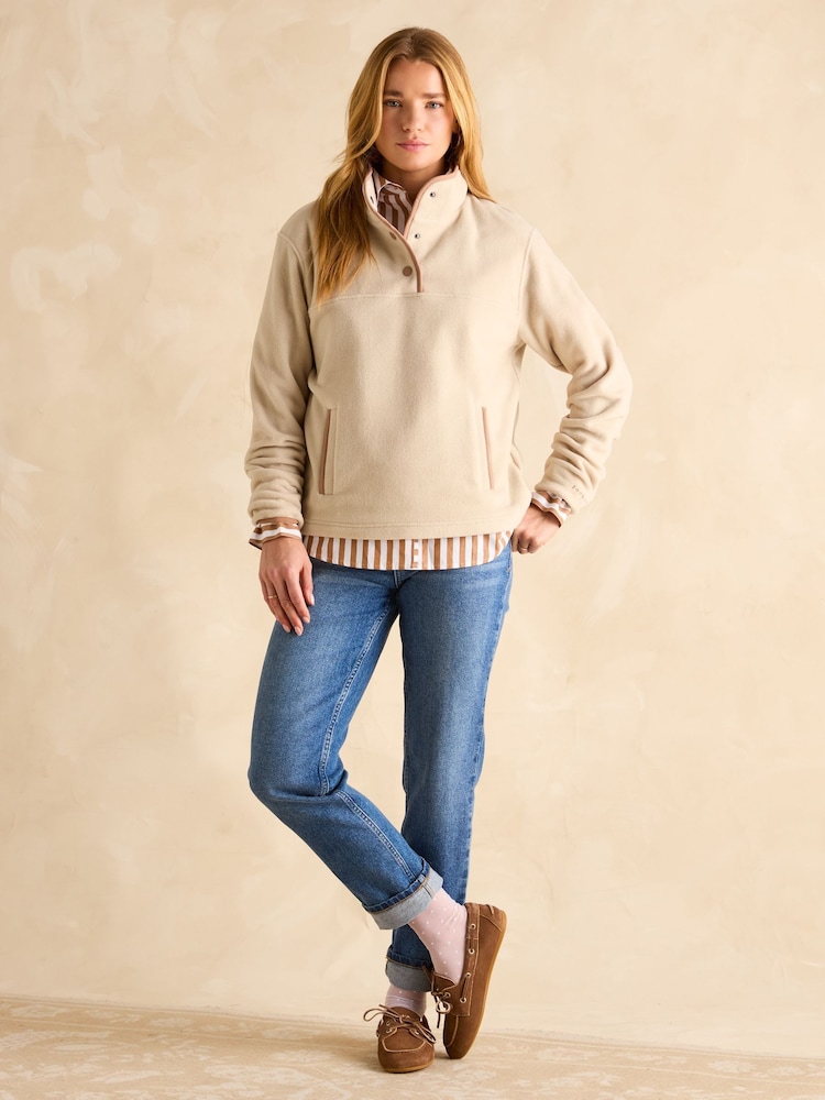Joules Lulworth Beige Funnel Neck Fleece - Image 3 of 7