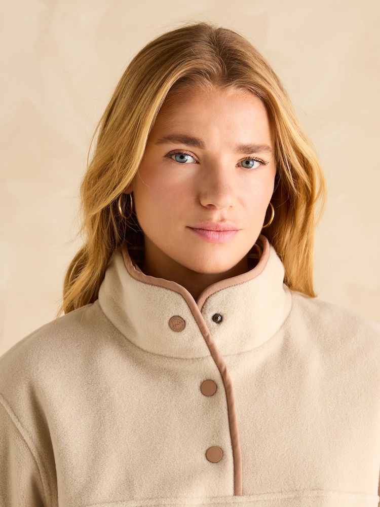 Joules Lulworth Beige Funnel Neck Fleece - Image 4 of 7