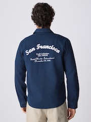 Navy Blue Denim Embroidered 100% Cotton Shacket - Image 1 of 9