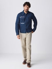 Navy Blue Denim Embroidered 100% Cotton Shacket - Image 2 of 9
