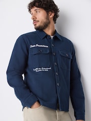 Navy Blue Denim Embroidered 100% Cotton Shacket - Image 3 of 9
