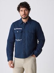 Navy Blue Denim Embroidered 100% Cotton Shacket - Image 4 of 9