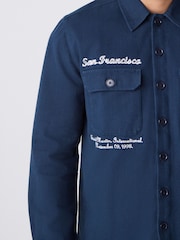 Navy Blue Denim Embroidered 100% Cotton Shacket - Image 5 of 9