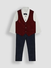 JoJo Maman Bébé Burgundy Velvet Waistcoat Shirt and Trousers Set - Image 1 of 10