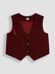 JoJo Maman Bébé Burgundy Velvet Waistcoat Shirt and Trousers Set - Image 2 of 10