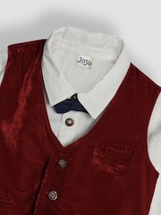 JoJo Maman Bébé Burgundy Velvet Waistcoat Shirt and Trousers Set - Image 8 of 10
