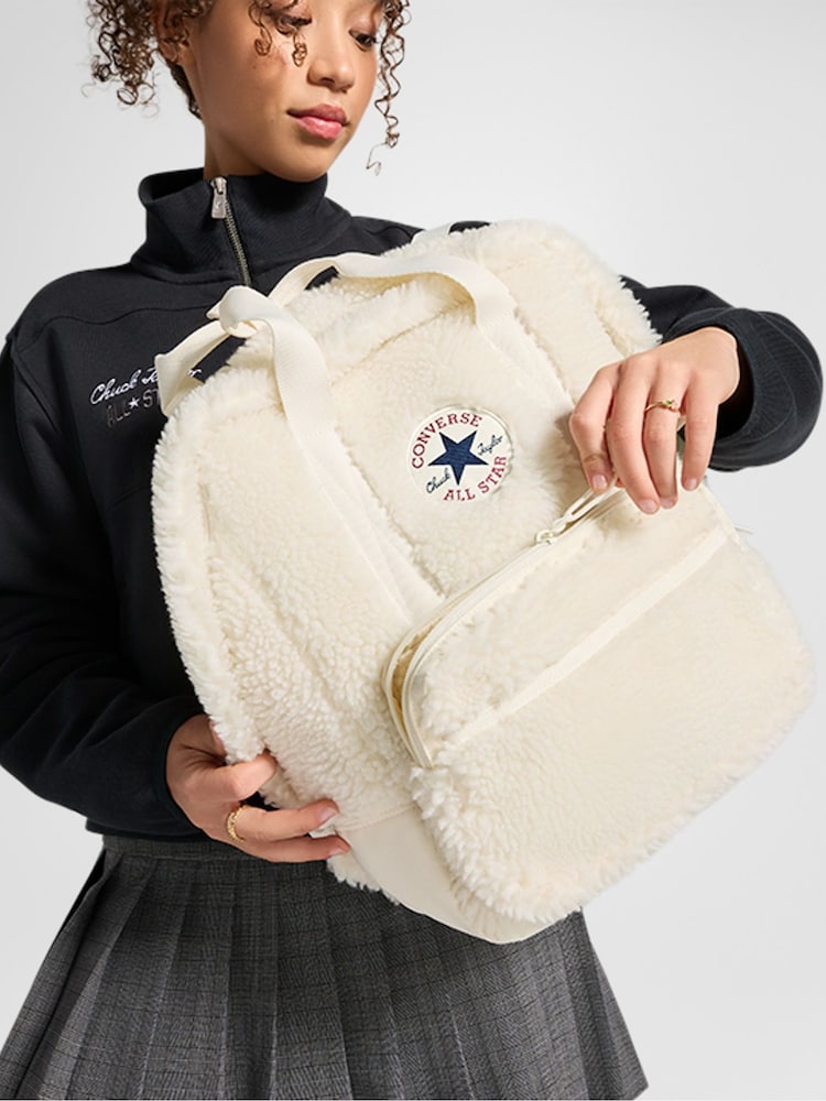 Converse Cream Small Sherpa Square Backpack - Image 2 of 10