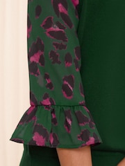 Love & Roses Animal Green Fine Gauge Woven Mix Flute Sleeve Jumper - Image 2 of 4
