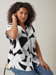 Evans Curve Linear Print Black Blouse - Image 1 of 6