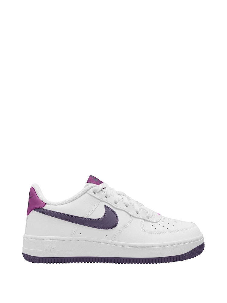 Nike White/Purple Air Force 1 Youth Trainers - Image 1 of 4