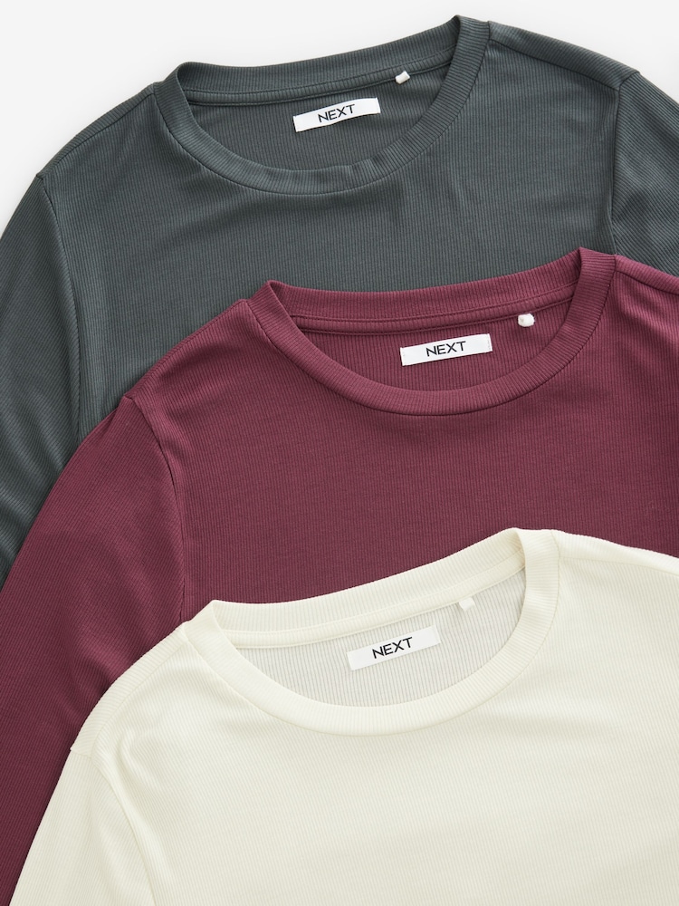 Wine/Ecru/Grey TENCEL™ Long Sleeve Tops 3 Pack - Image 11 of 11