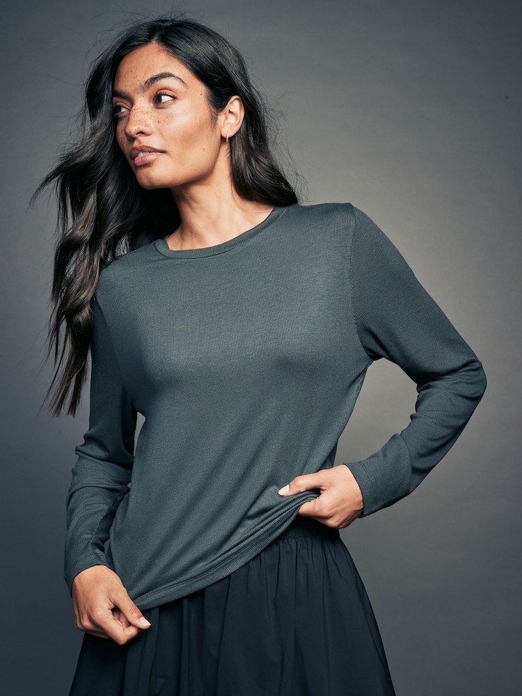 Wine/Ecru/Grey TENCEL™ Long Sleeve Tops 3 Pack - Image 2 of 11