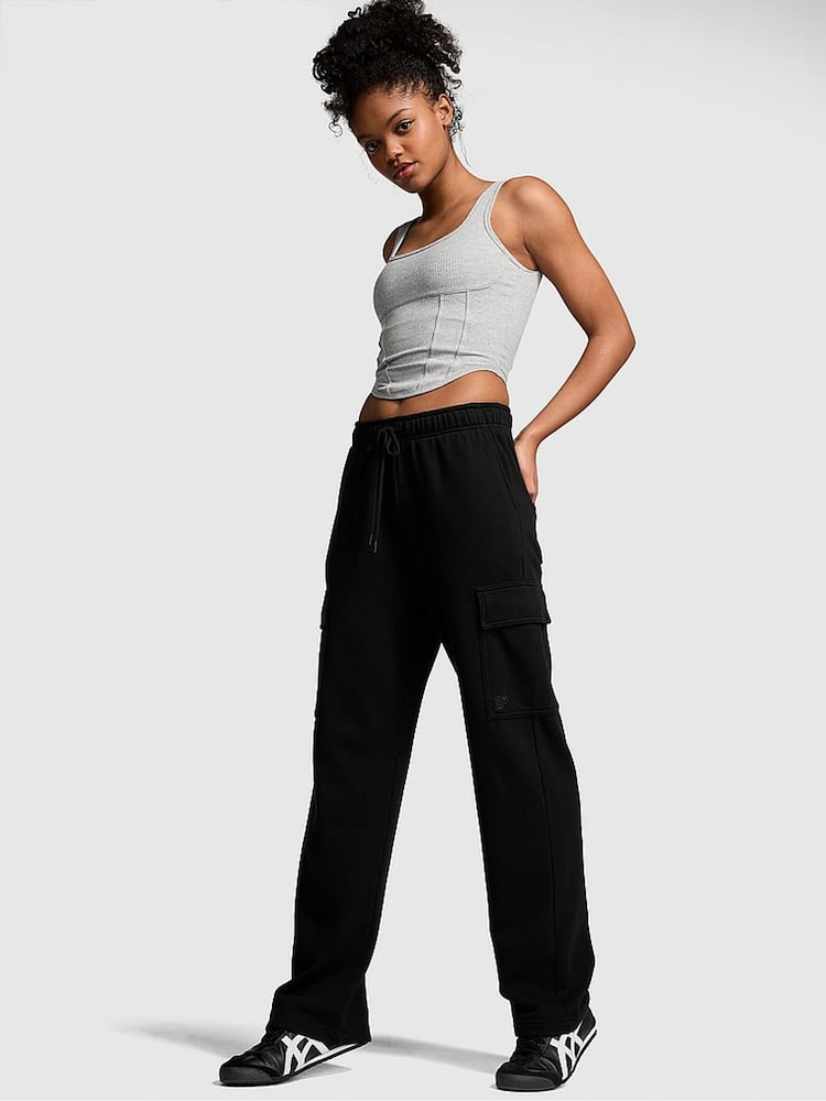 Victoria's Secret PINK Black Fleece Straight Leg Cargo Joggers - Image 1 of 3