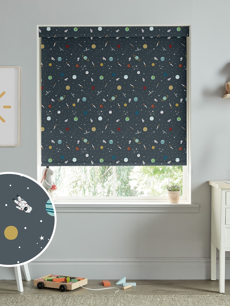 Sophie Allport Teal Blue Space Made to Measure Roller Blinds - Image 1 of 6