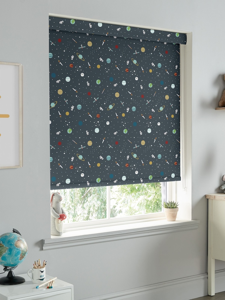 Sophie Allport Teal Blue Space Made to Measure Roller Blinds - Image 2 of 6